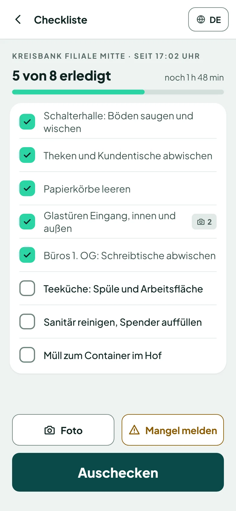 Mitarbeiter-App mit Checkliste für den Einsatz